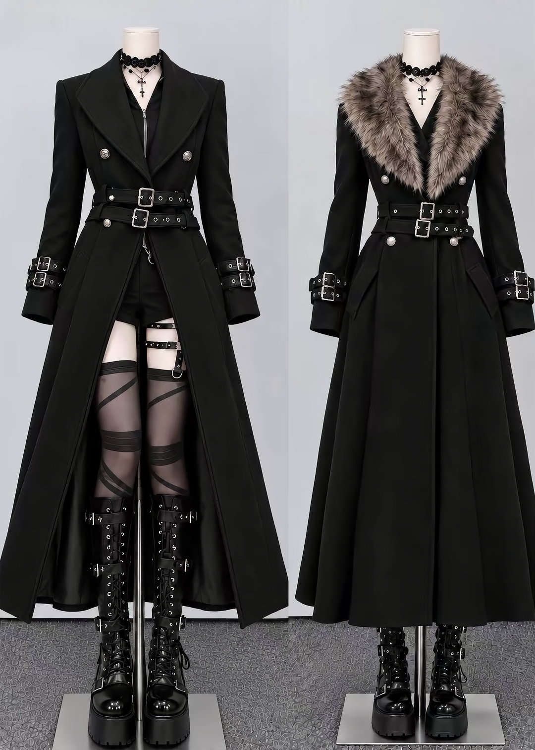 FUR COLLAR BELTED LONG COAT / LG1747