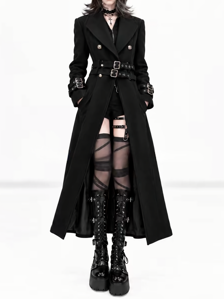 FUR COLLAR BELTED LONG COAT / LG1747