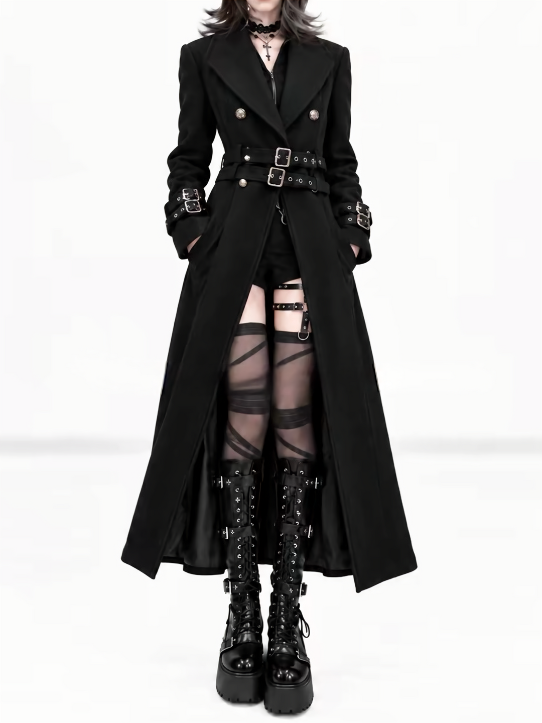 FUR COLLAR BELTED LONG COAT / LG1747