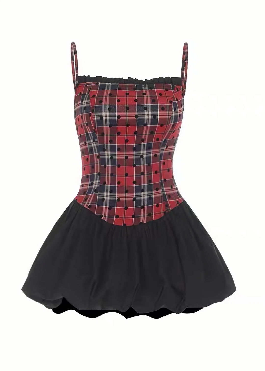 PLAID CORSET WAIST BALLOON DRESS / CROPPED BOLERO / LG1748