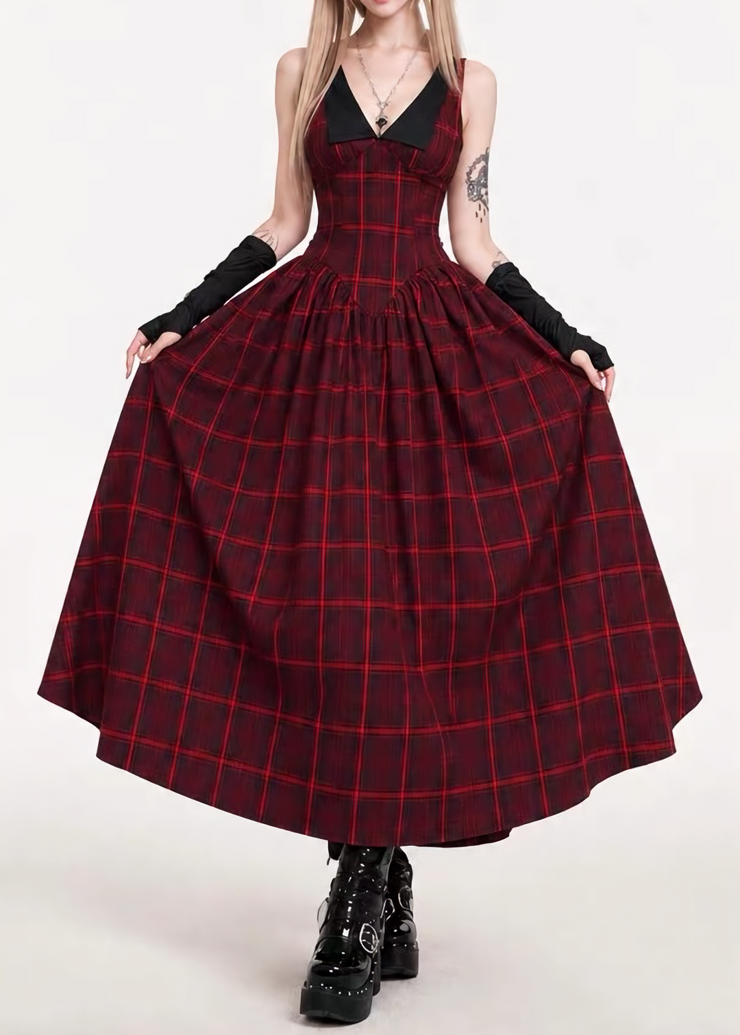 PLAID HIGH-LOW A-LINE DRESS / LG1749