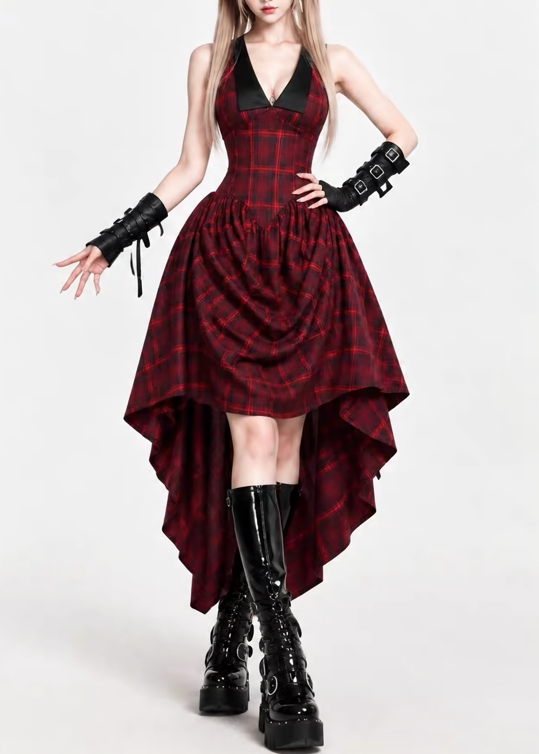 PLAID HIGH-LOW A-LINE DRESS / LG1749