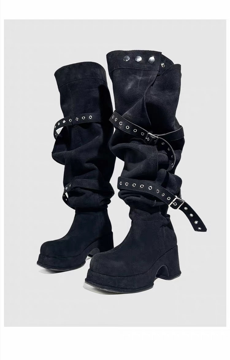 BELTED SLOUCHY OVERKNEE BOOTS / V1193