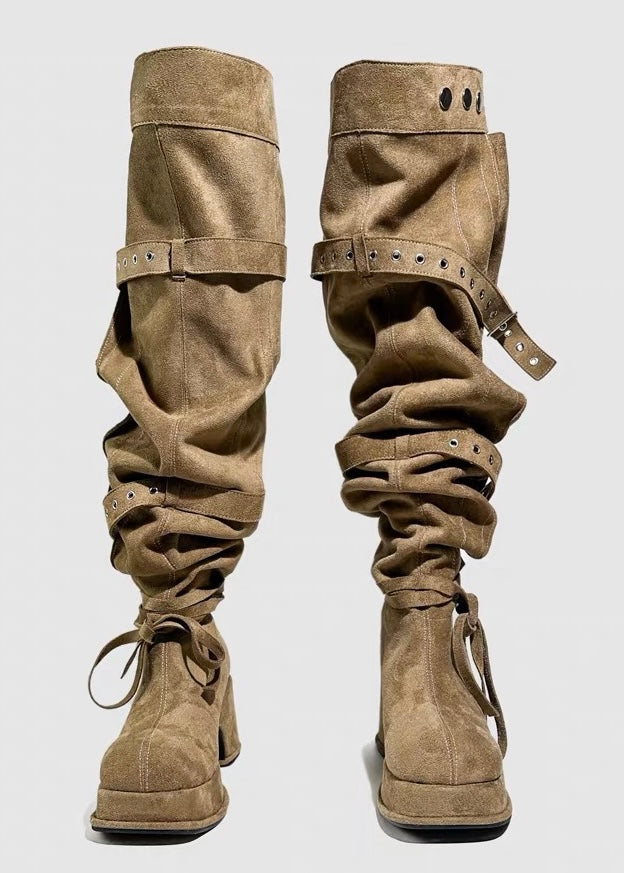 BELTED SLOUCHY OVERKNEE BOOTS / V1193