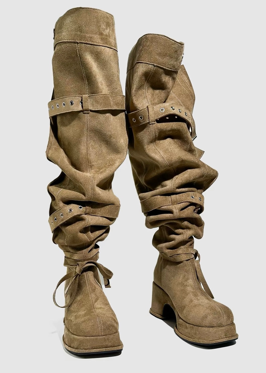 BELTED SLOUCHY OVERKNEE BOOTS / V1193