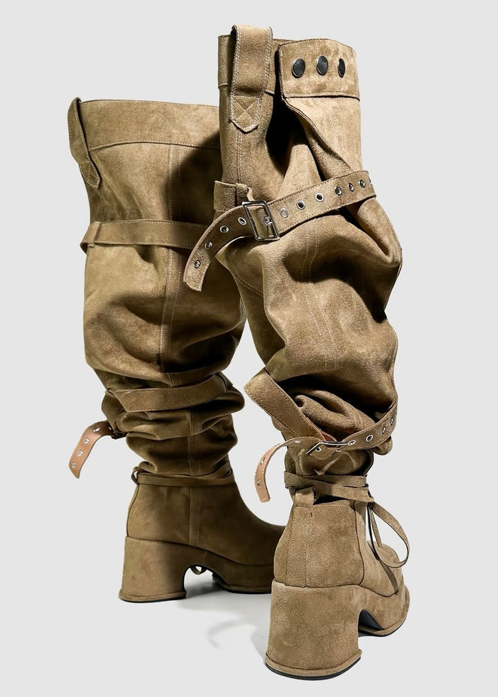 BELTED SLOUCHY OVERKNEE BOOTS / V1193
