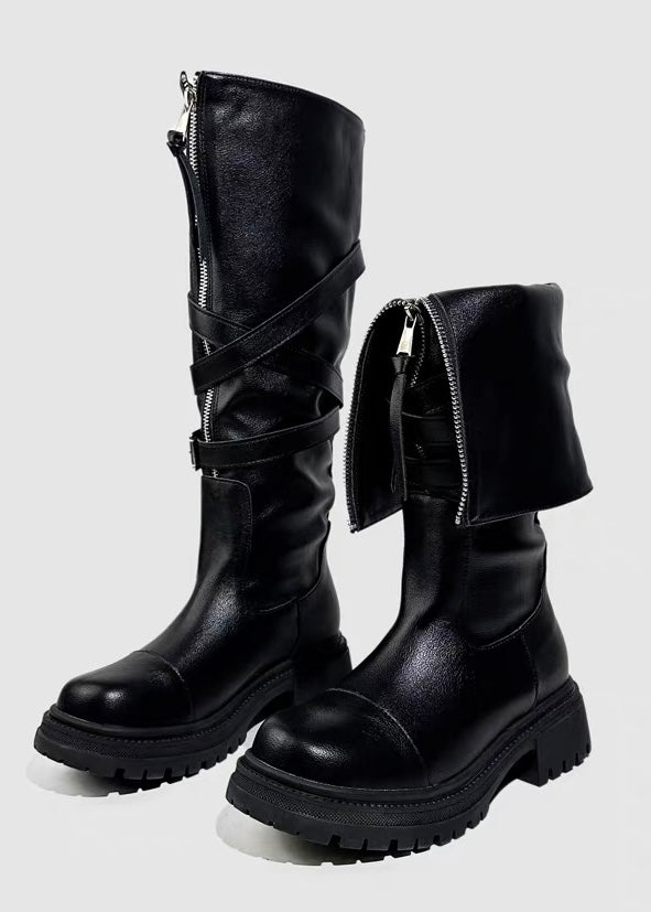 2WAY FRONT ZIP BELTED BIKER BOOTS / V1194