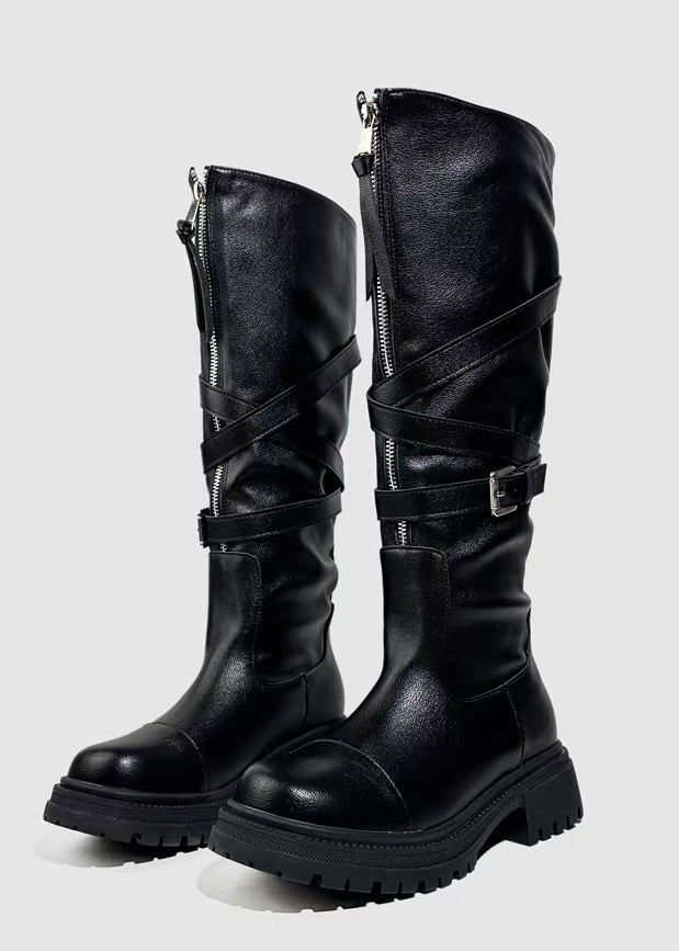 2WAY FRONT ZIP BELTED BIKER BOOTS / V1194