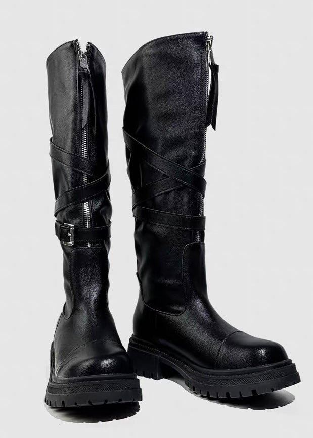 2WAY FRONT ZIP BELTED BIKER BOOTS / V1194
