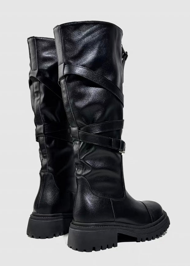 2WAY FRONT ZIP BELTED BIKER BOOTS / V1194
