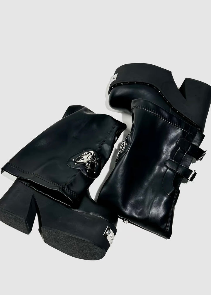 HEART EMBLEM PLATFORM OVERKNEE BOOTS / V1195
