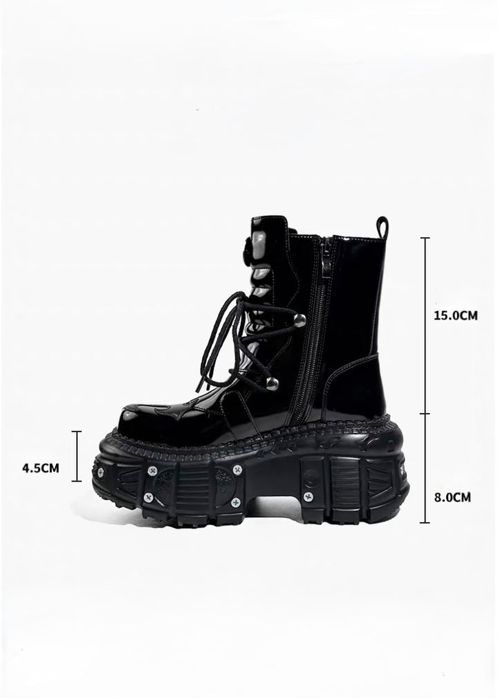 METAL DETAIL PLATFORM LACE-UP BOOTS / V1196