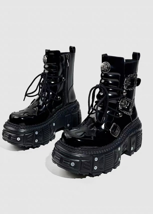 METAL DETAIL PLATFORM LACE-UP BOOTS / V1196