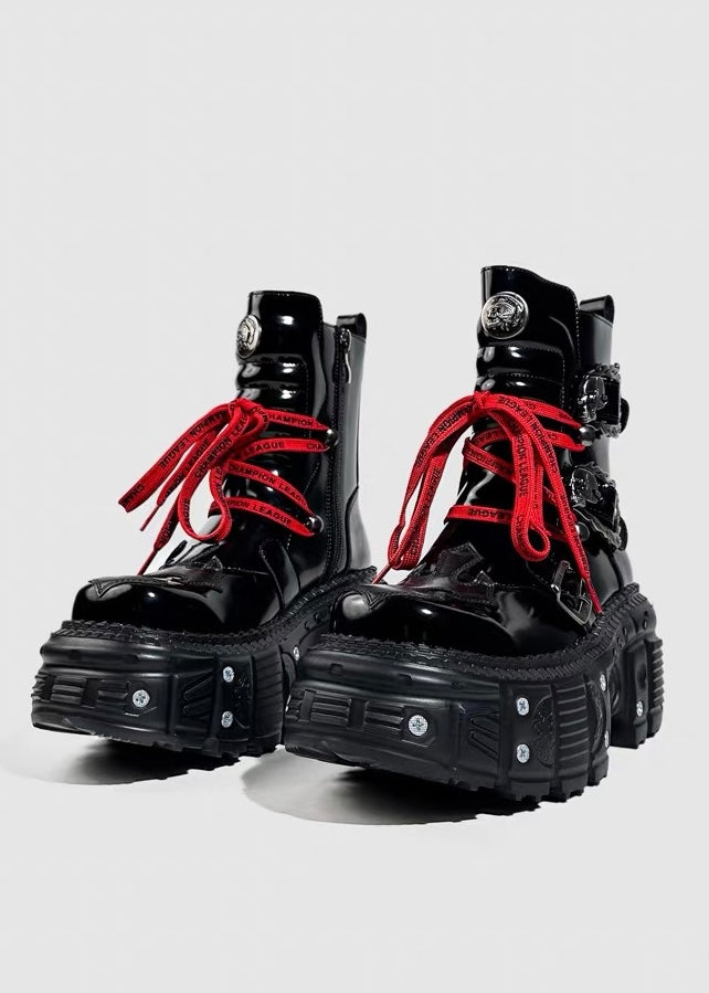 METAL DETAIL PLATFORM LACE-UP BOOTS / V1196