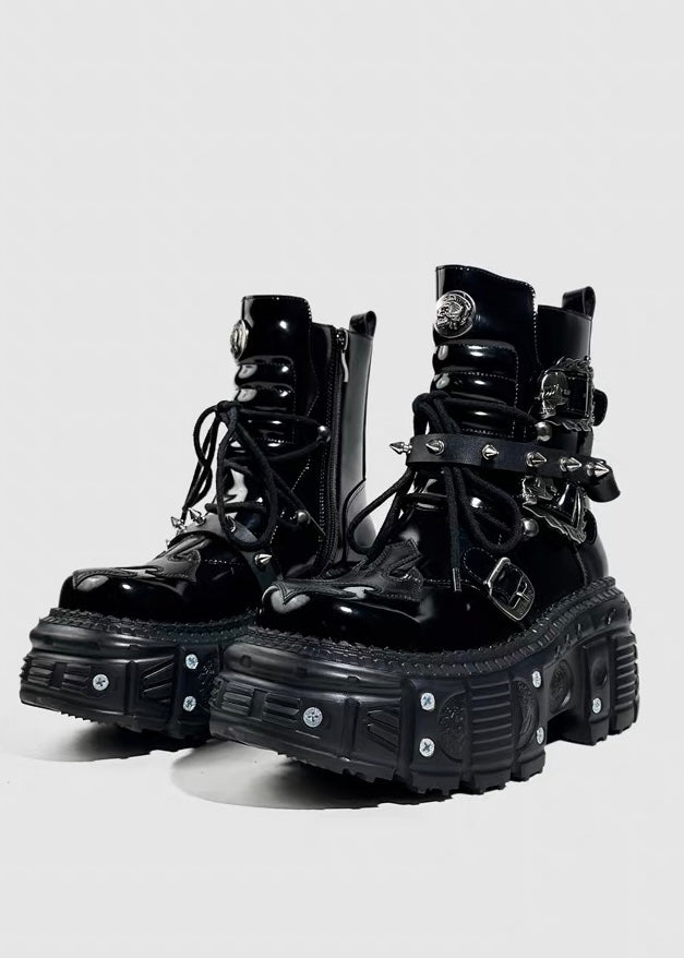 METAL DETAIL PLATFORM LACE-UP BOOTS / V1196
