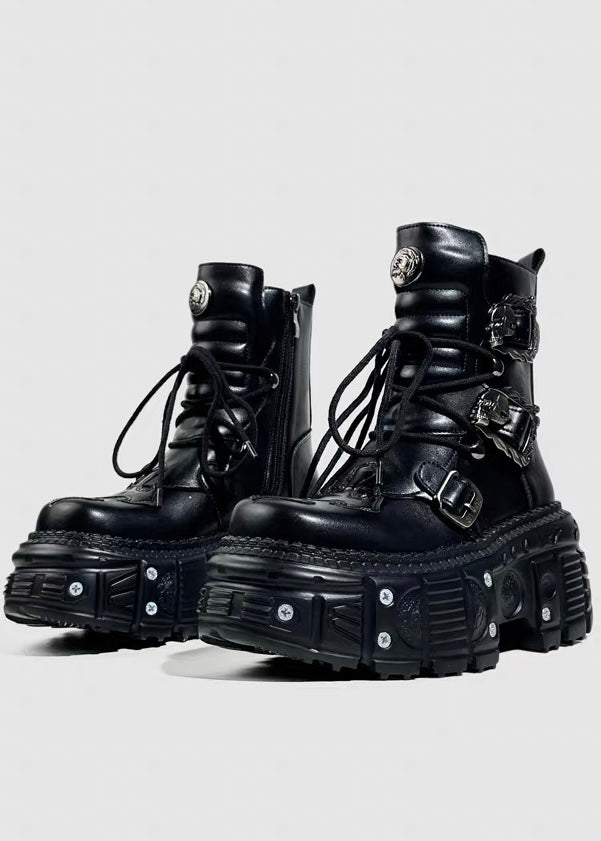 METAL DETAIL PLATFORM LACE-UP BOOTS / V1196