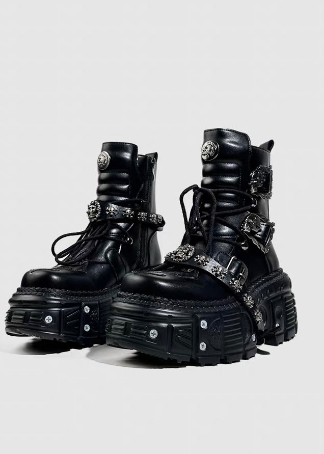 METAL DETAIL PLATFORM LACE-UP BOOTS / V1196