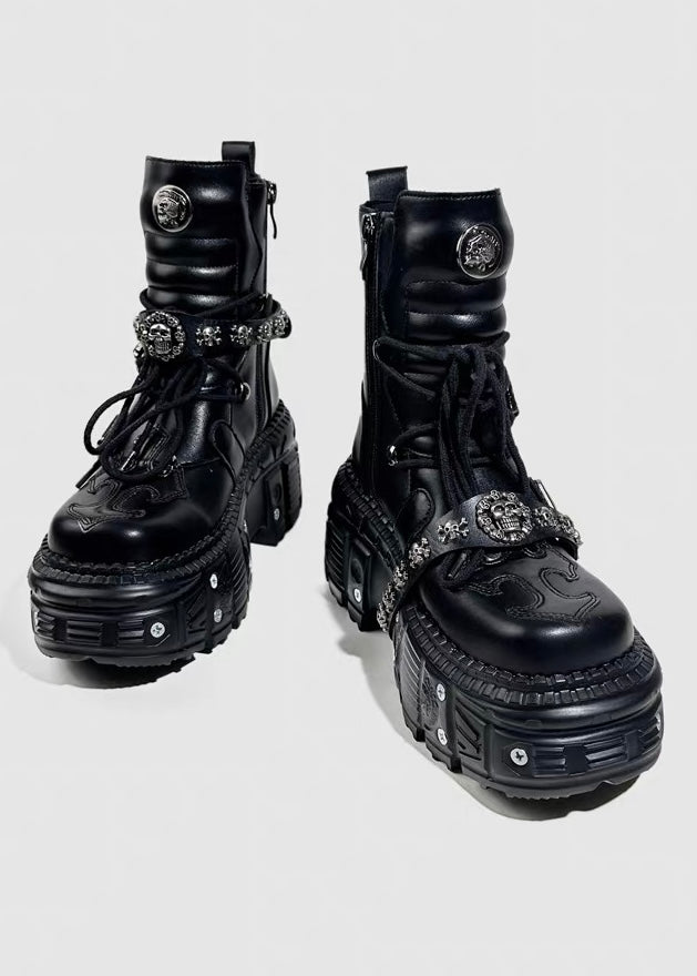 METAL DETAIL PLATFORM LACE-UP BOOTS / V1196