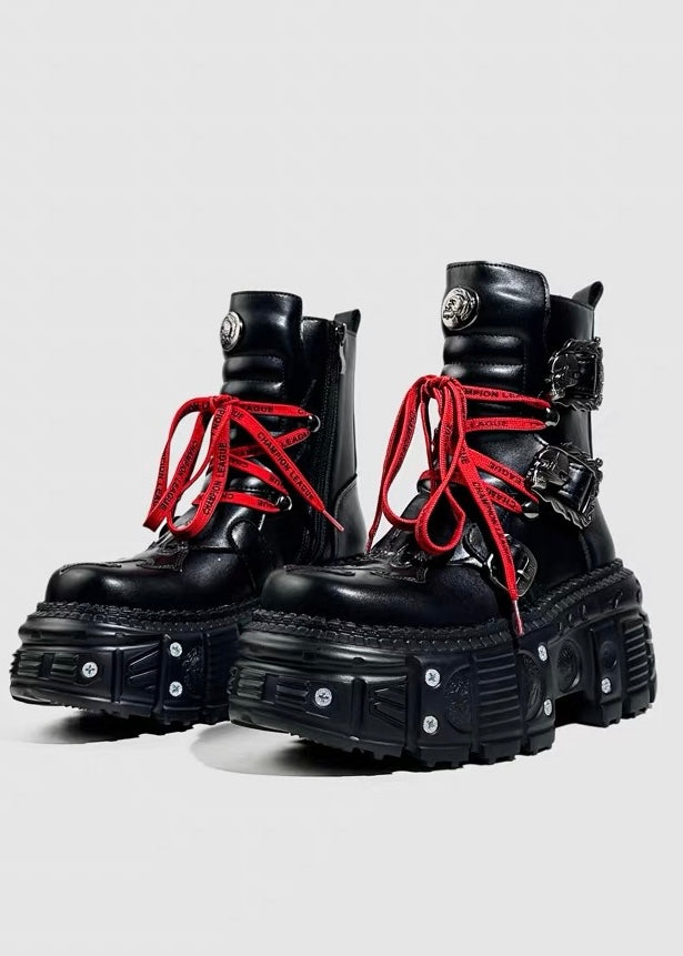 METAL DETAIL PLATFORM LACE-UP BOOTS / V1196