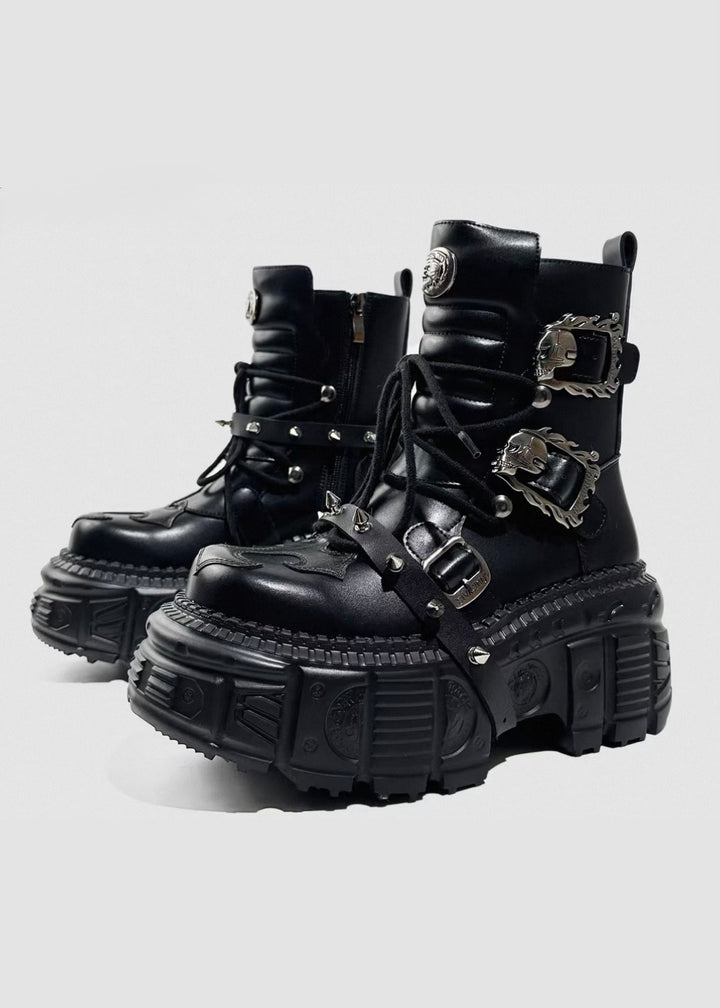 METAL DETAIL PLATFORM LACE-UP BOOTS / V1196