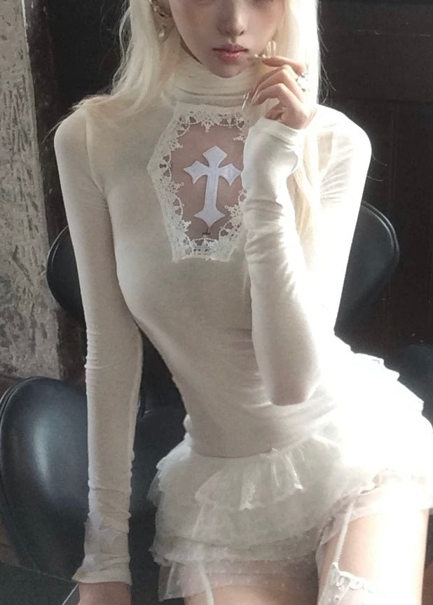 cross turtleneck slim fit &amp;amp; cross gothic ballet skirt / LG1187