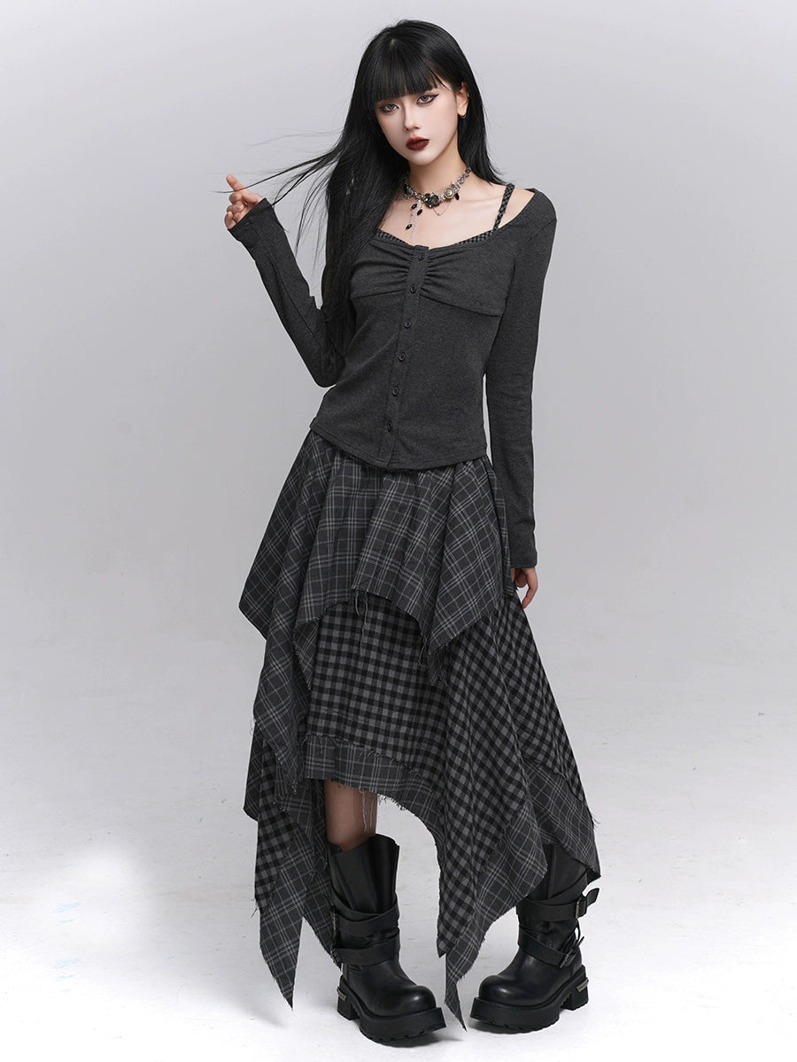 Layered Check Gothic Skirt / lg1351