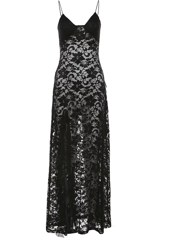 DARK SHEER LACE SLIP DRESS / LG1645