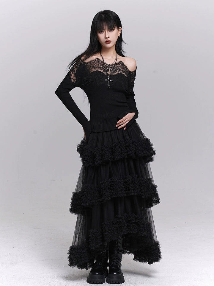 SHADOW TIERED MESH SKIRT / LG1488