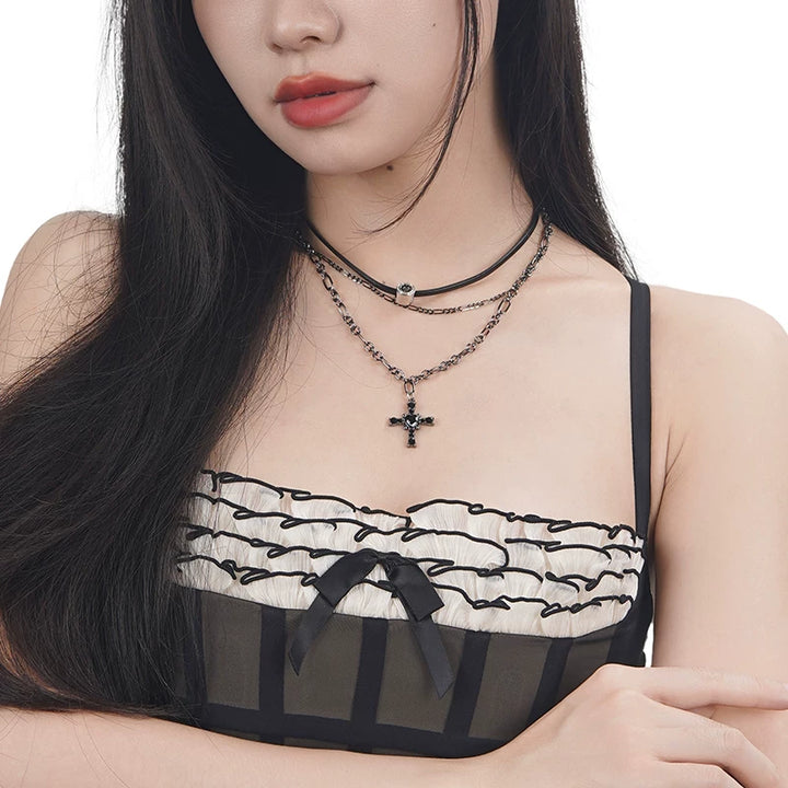 CROSS LAYERED CHOKER NECKLACE / A1155