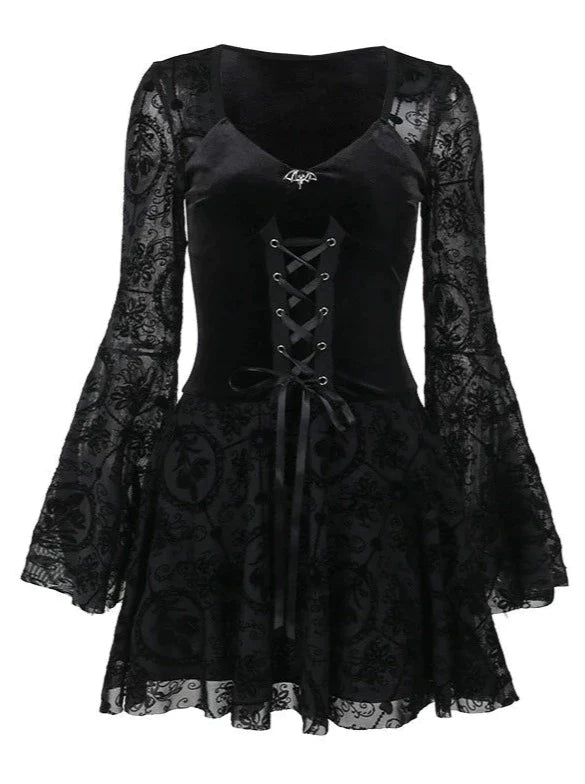 dark black retro velvet dress/lg1130