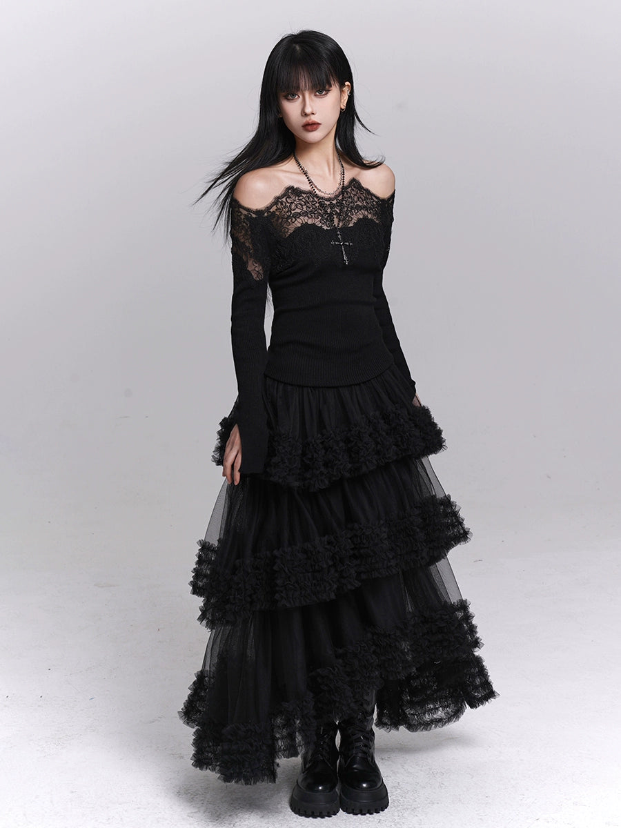 SHADOW TIERED MESH SKIRT / LG1488