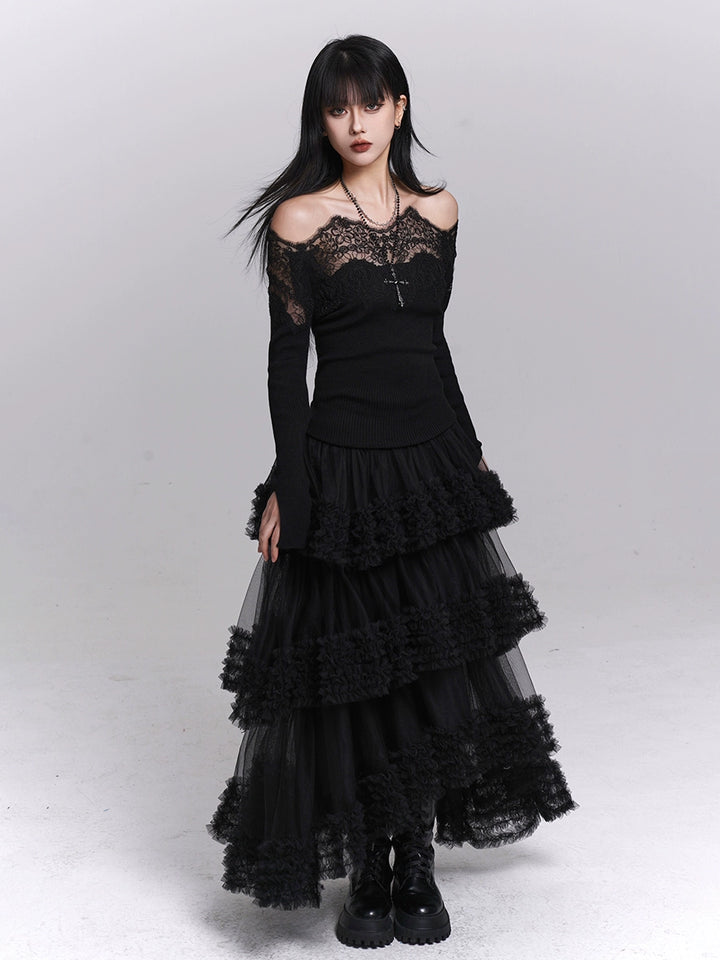 SHADOW TIERED MESH SKIRT / LG1488