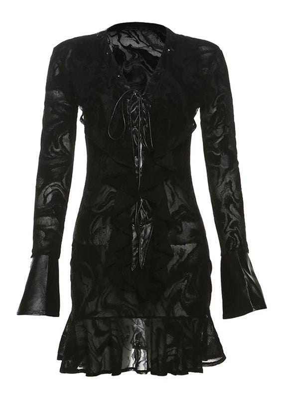 DARK LACE-UP BURNOUT DRESS / LG1658