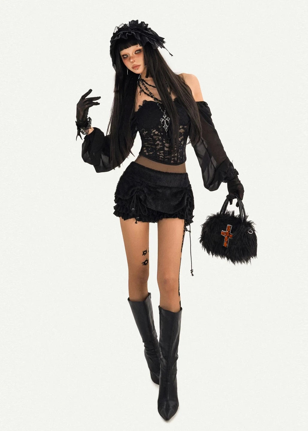 SHEER LACE OFF-SHOULDER TOP / NM1103