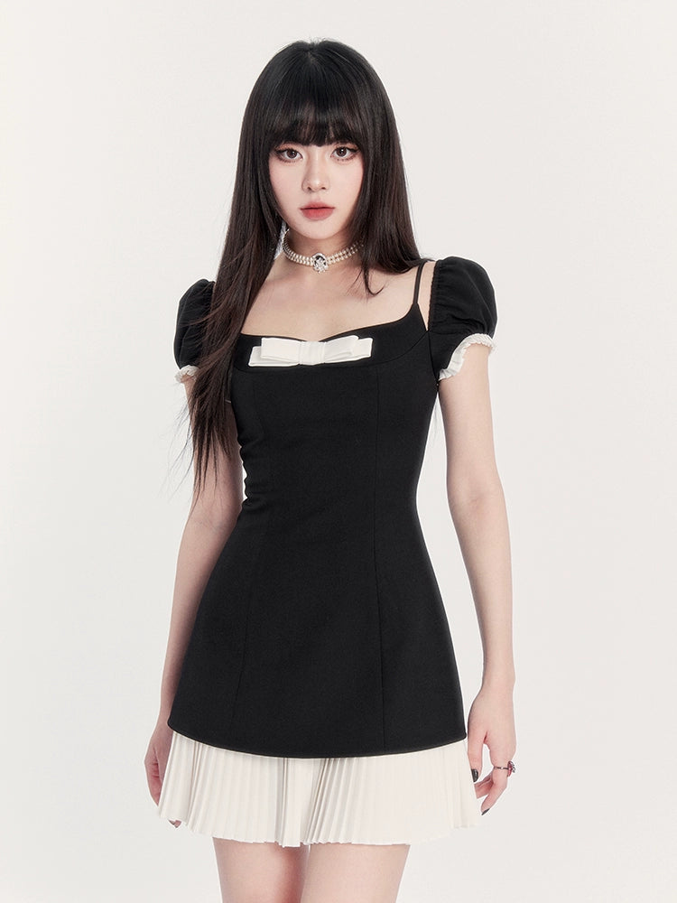 French style square neck mini dress/vo1123