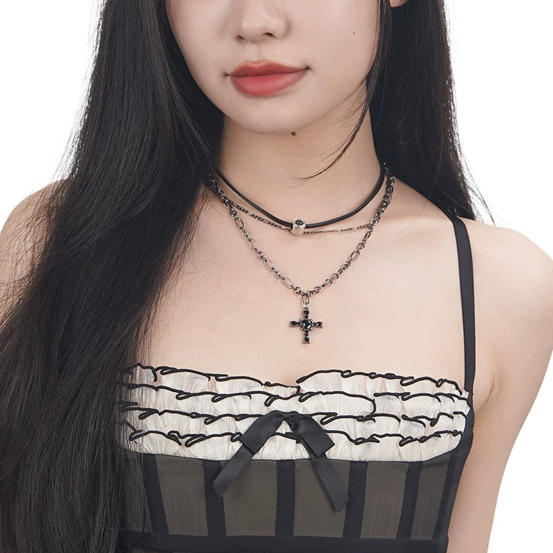 CROSS LAYERED CHOKER NECKLACE / A1155