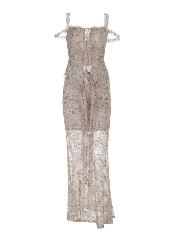 LACE-UP CORSET TOP &amp; SHEER LONG SKIRT / LG1700