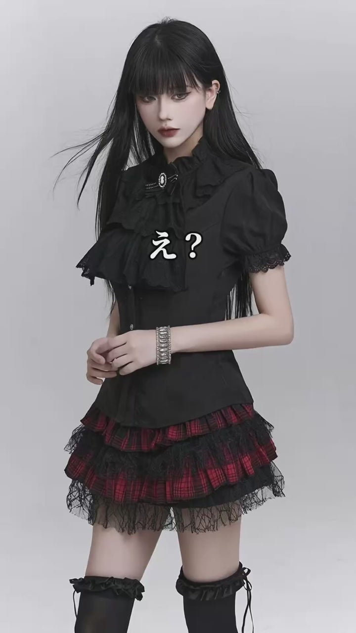 Lace-trimmed puff sleeve shirt / LG1301 