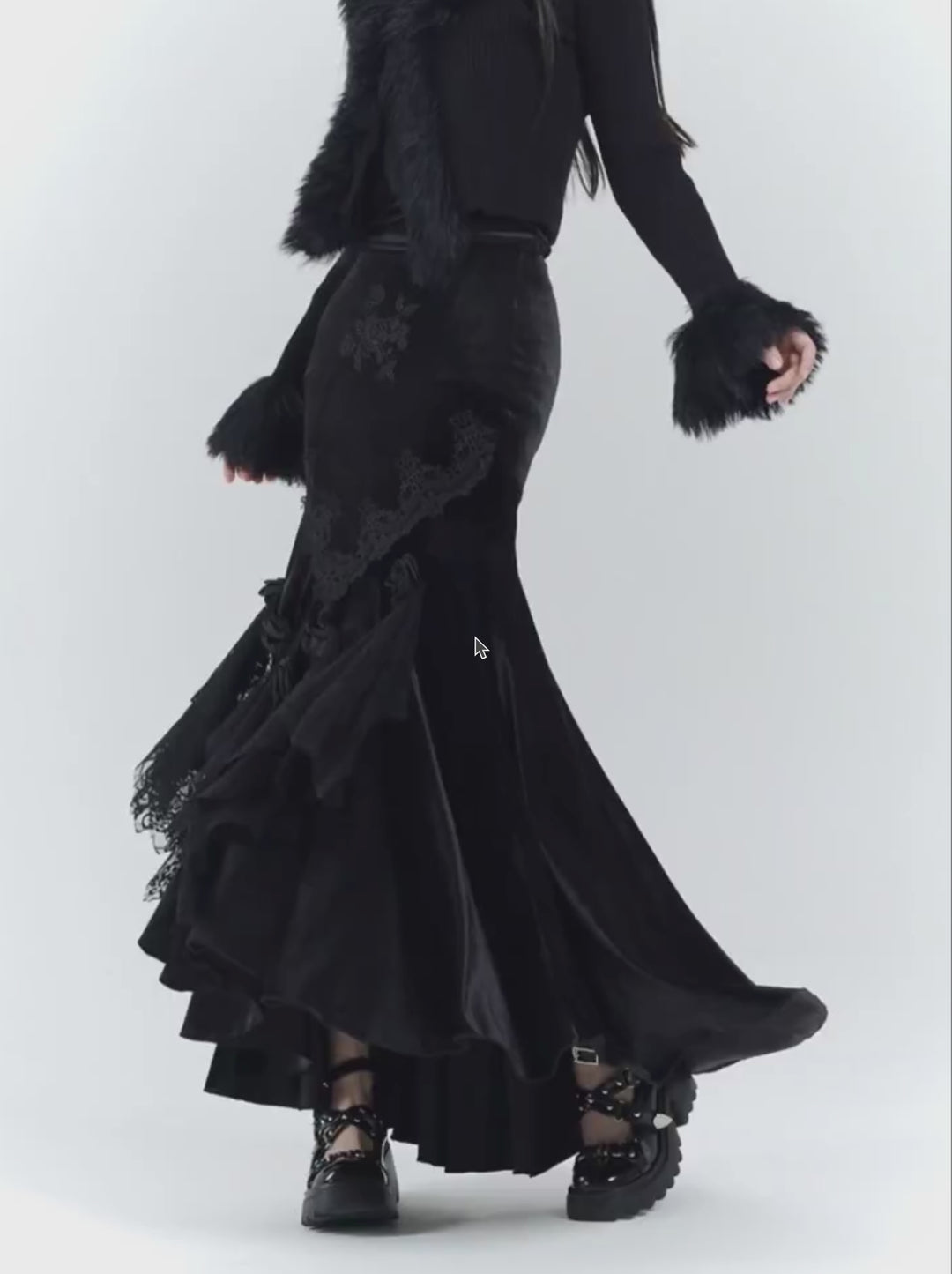 【당일 배송】black velvet mermaid skirt/lg1126