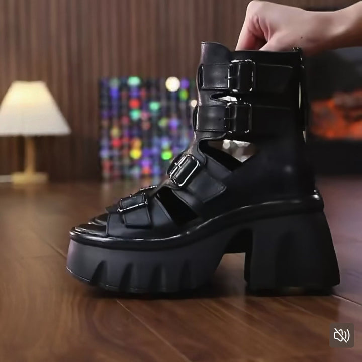 DOUBLE BELT PLATFORM SANDALS / V1169