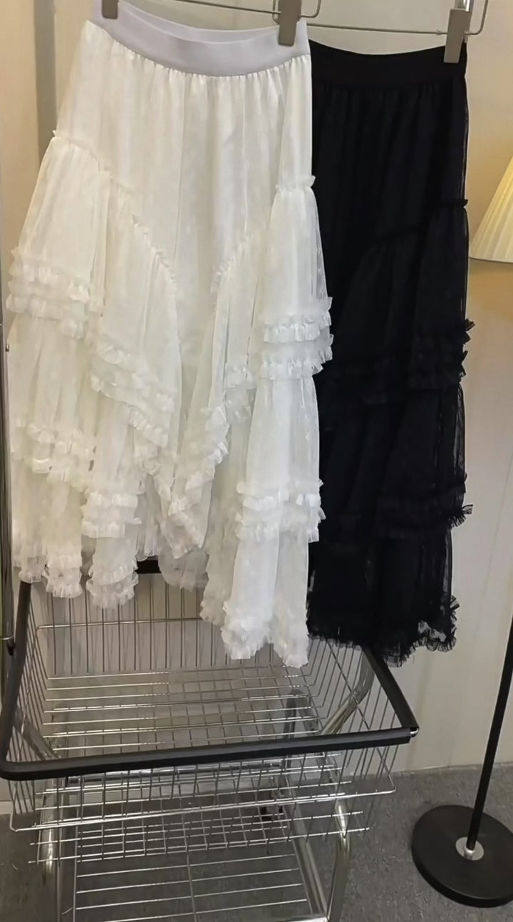 LACE LAYERED TULLE SKIRT / LG1103