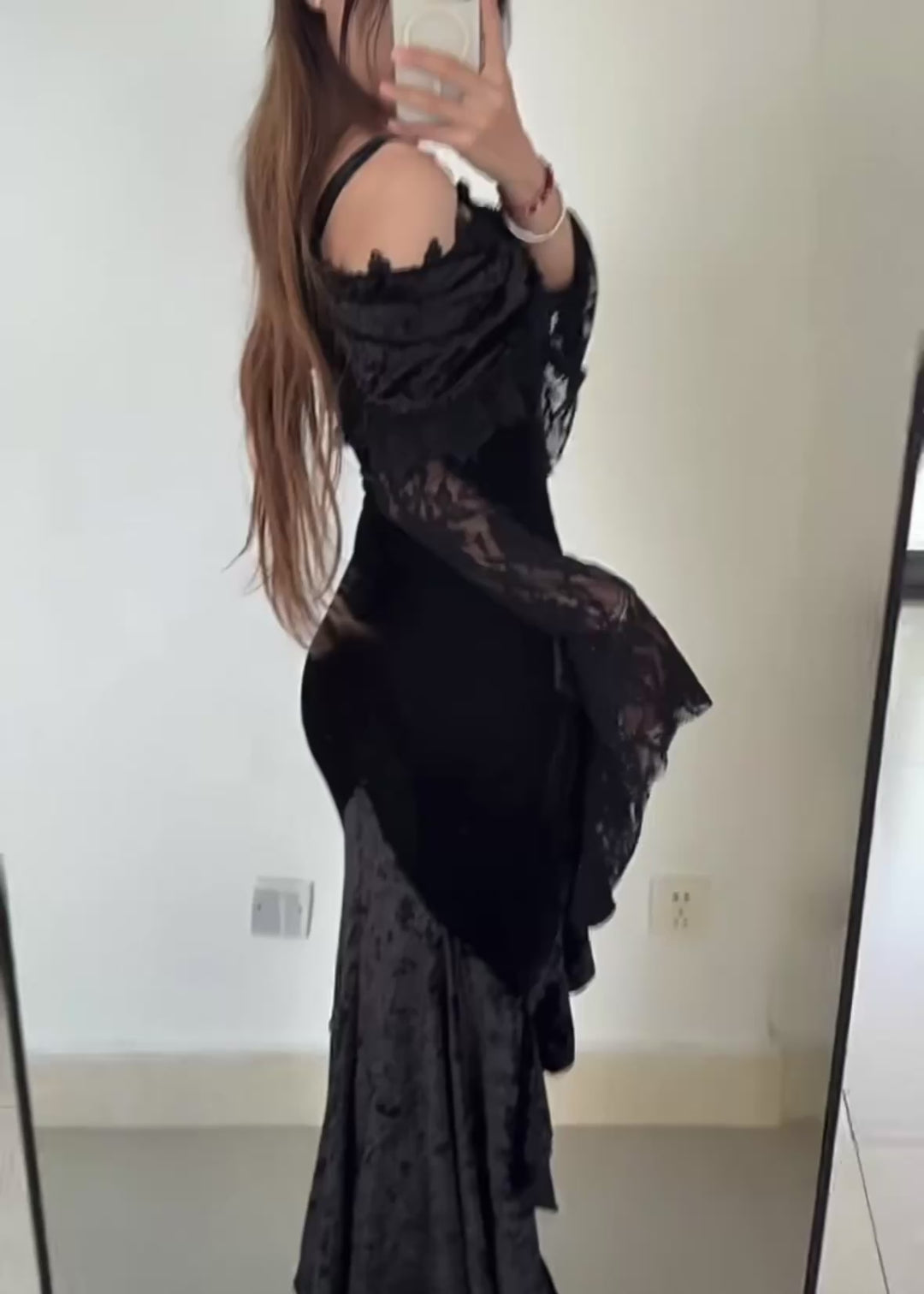 Velvet Lace Asymmetry Dress Gothic / LG1405