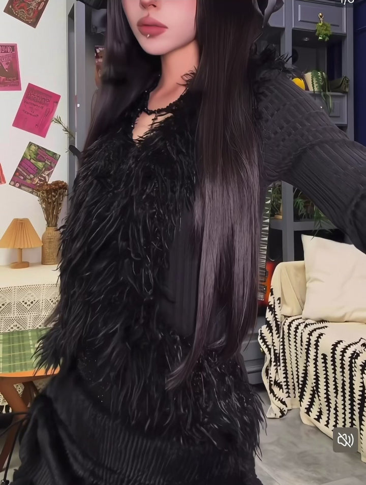 GOTHIC FUR LAYERED KNIT TOP / NM1101