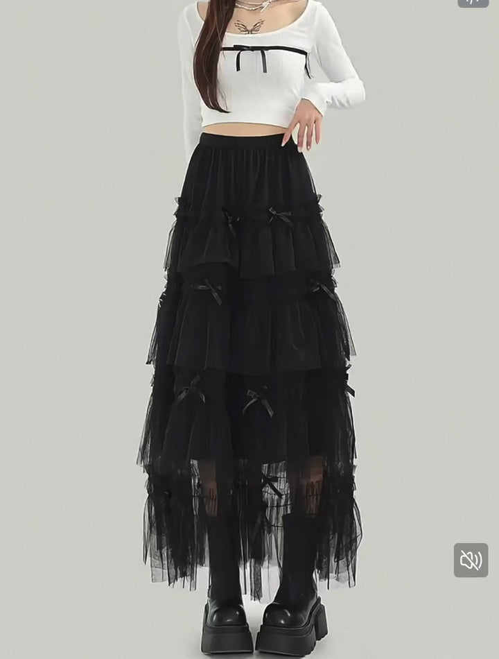 RIBBON TIERED TULLE SKIRT / LG1104