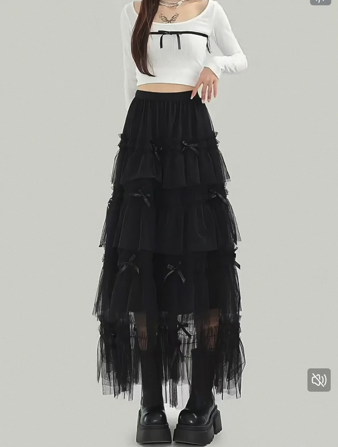 RIBBON TIERED TULLE SKIRT / LG1104