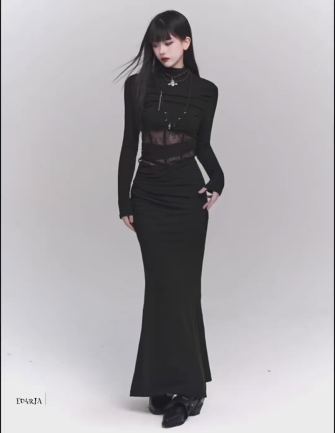 [Same-day shipping] Black lace cut and sew &amp; mermaid skirt / LG1143