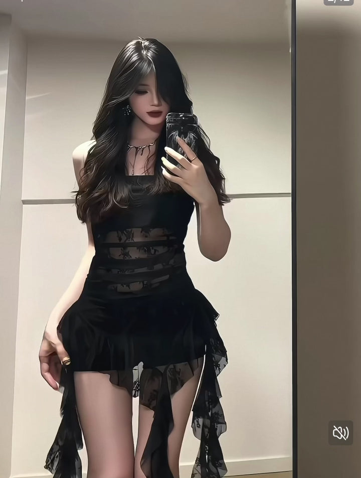 LACE CROSS DRAPE TULLE TOP / LG1587