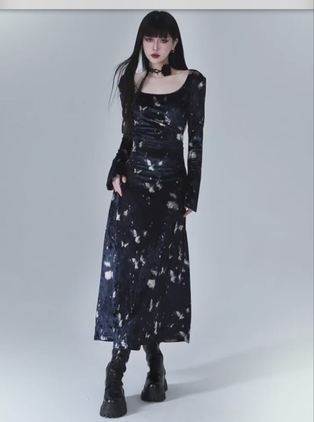 velvet butterfly starry night dress/lg1126