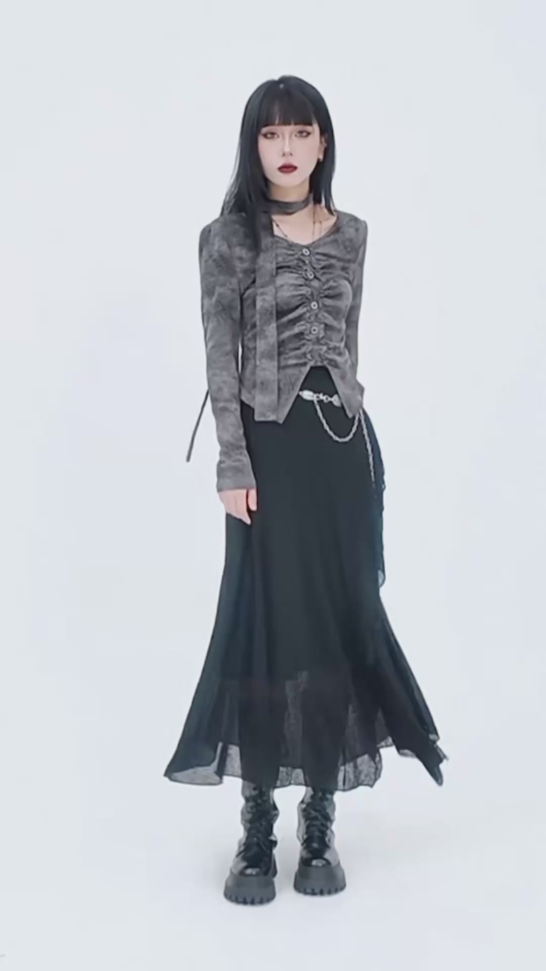 Asymmetry Ruched Gothic Top / lg1345_e4r