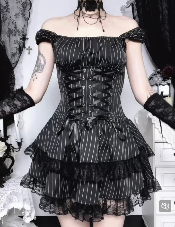 PINSTRIPE CORSET MINI DRESS / LG1575